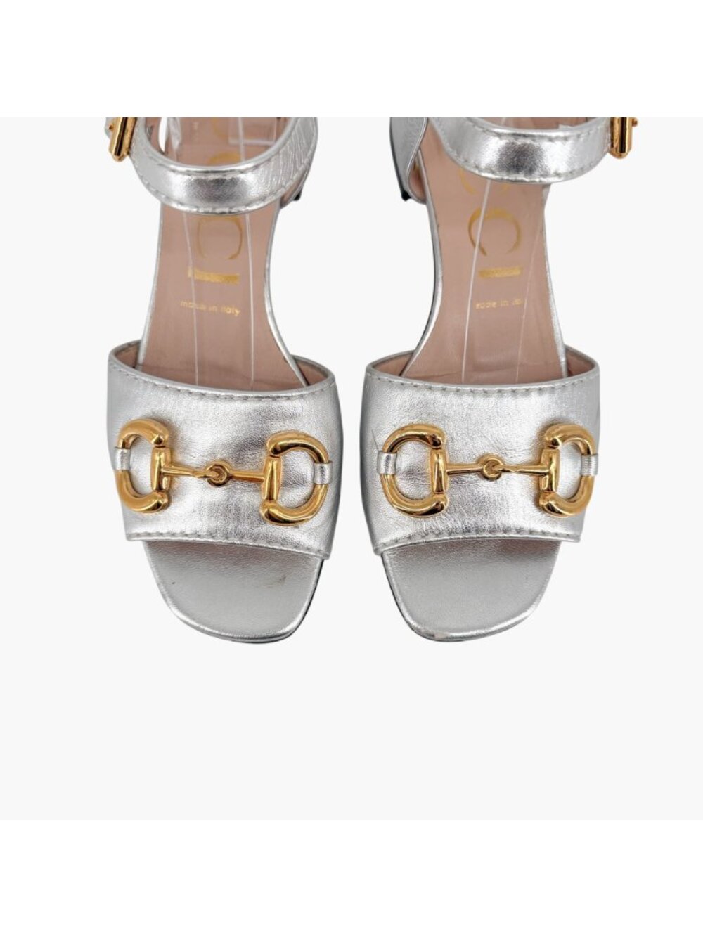Gucci Baby Horsebit Sandals Metallic Silver Leather Size 38.5 US 8.5 Women Flat - Picture 4 of 15